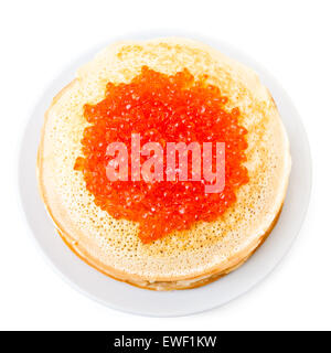 Russische Pfannkuchen mit rotem Kaviar Stockfoto