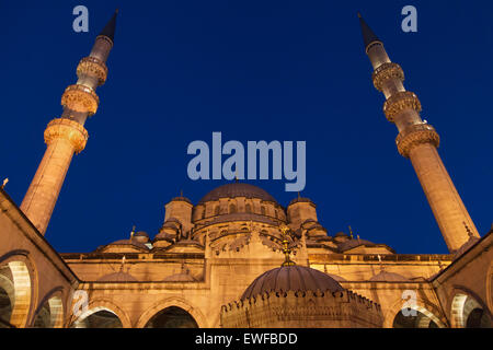 Neue Moschee bei Nacht, Istanbul, Türkei. Stockfoto