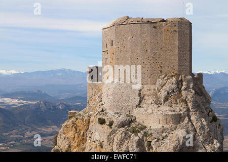 Ruinen des Schlosses Queribus, Aude, Languedoc-Roussillon, Frankreich. Stockfoto