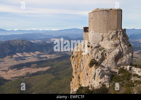 Queribus Burg in Aude, Languedoc-Roussillon, Frankreich. Stockfoto