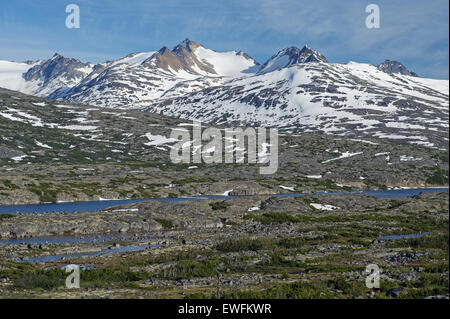 Berge auf der White Pass and Yukon Route zwischen Skagway, Alaska, USA, und Bennett, Britisch-Kolumbien, Kanada Stockfoto