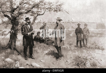 Die Kapitulation von General John C. Pemberton, Gen Ulysses S. Grant in Vicksburg, Mississippi, in 1863 während des amerikanischen Bürgerkriegs. Stockfoto