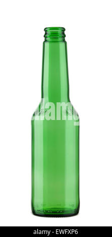 Eine leere grüne Bierflasche isoliert auf weiss Stockfoto