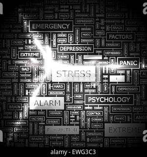 STRESS. Hintergrund-Konzept Wordcloud Illustration. Drucken Sie Konzept-Wortwolke. Grafik-Collage. Stock Vektor