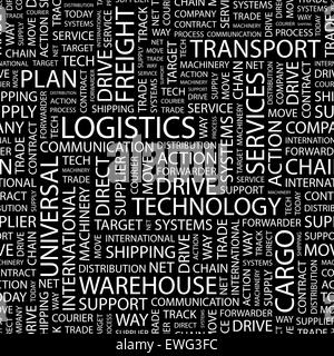 LOGISTIK. Nahtlose Muster. Wort-Wolke-Abbildung. Stock Vektor