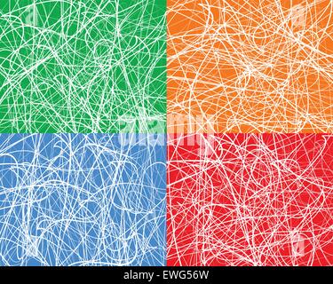 Zufällige Linien, abstrakte Wellenlinien. Vektor-Hintergrund. Satz von 4 Farben, mit unterschiedlichen Texturen. Stock Vektor