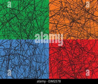 Zufällige Linien, abstrakte Wellenlinien. Vektor-Hintergrund. Satz von 4 Farben, mit unterschiedlichen Texturen. Stock Vektor