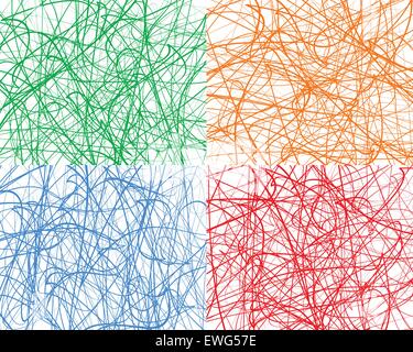 Zufällige Linien, abstrakte Wellenlinien. Vektor-Hintergrund. Satz von 4 Farben, mit unterschiedlichen Texturen. Stock Vektor