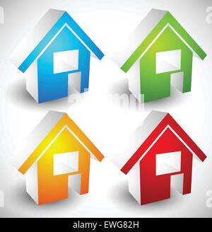 3D Haus / home Symbole, Icons in 4 Farben, Illustration für Immobilien, Wohnungsbau Stock Vektor