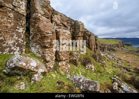 Basaltsäulen, Felsformation, Klippen auf Insel Ulva, Hebriden, Argyll and Bute, Scotland Stockfoto