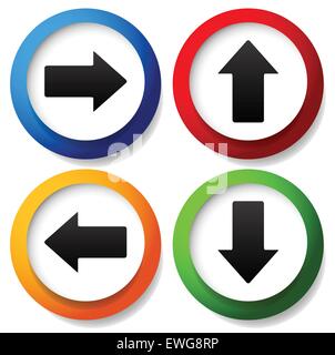 Bunte Pfeilsymbole auf alle Richtungen zeigen. Oben, unten, links und rechts Pfeile Stock Vektor
