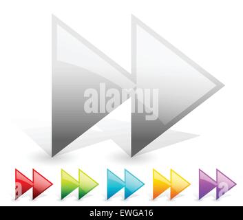 Bunte rechts Pfeile, vorwärts, vorwärts schnell Schaltflächen, Symbole. Vektorgrafik Stock Vektor