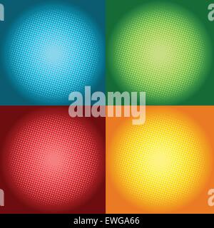Reihe von bunten Halbton Hintergründen mit Kreis Halbtöne. Stock Vektor