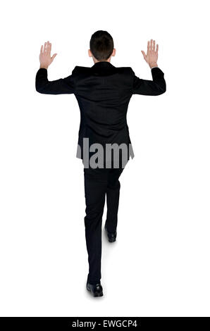 Isolierte Geschäftsmann drängen nichts Stockfoto