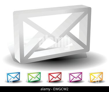 3D-e-Mail, Umschlag, geschlossenen Brief Icons, Symbole. Korrespondenz, Kommunikation, Kontakt Konzepte. Vektor. 5 Farben, grau, blau, Stock Vektor