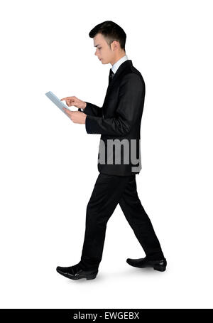Isolierte Geschäftsmann mit TabletPC Stockfoto