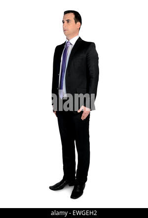 Isolierte Geschäftsmann auf der Seite Suche Stockfoto