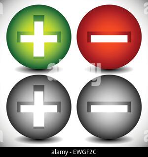 Eingestellt von plus minus, hinzufügen, entfernen Sie Schilder, Symbole oder Icons. Vektor-Grafiken. Stock Vektor