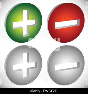 Eingestellt von plus minus, hinzufügen, entfernen Sie Schilder, Symbole oder Icons. Vektor-Grafiken. Stock Vektor