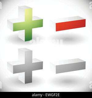Eingestellt von plus minus, hinzufügen, entfernen Sie Schilder, Symbole oder Icons. Vektor-Grafiken. Stock Vektor