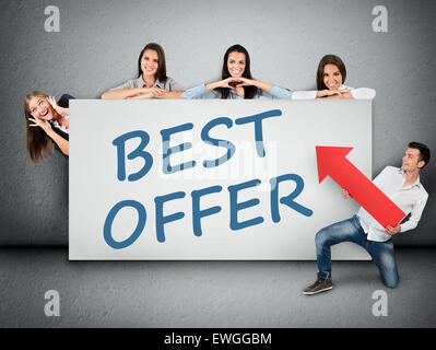 Bieten beste Wort Schrift auf weißen banner Stockfoto