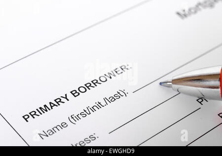 Füllen Sie Hypothekenantrag hautnah Stockfoto