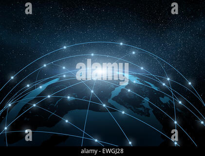 Erdkugel in einem Netz von Netzwerk Stockfoto
