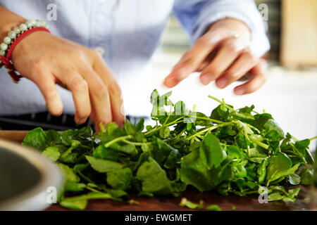 gemischter Salat auf einem Holzbrett Stockfoto