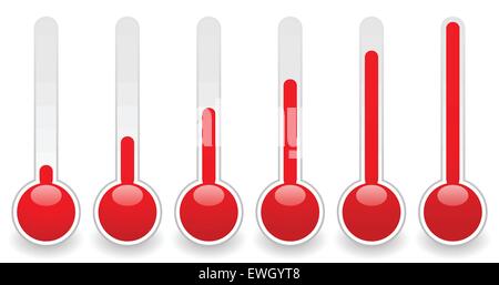 steigende Thermometer Thermograph Satz. Vektor-Elemente. Temperatur, Klima-Konzepte. Stock Vektor