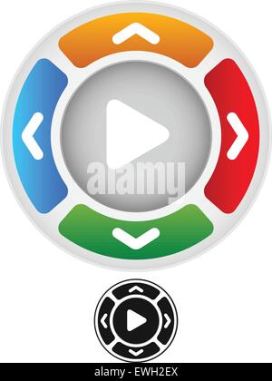 Pfeile in vier Richtung mit Play-Taste im center Stock Vektor