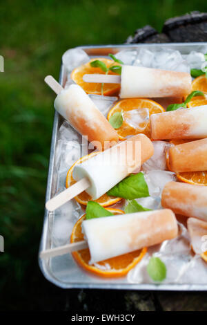 Hausgemachtes Sorbet Melone Eis am Stiel Stockfoto