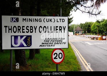 Der Eingang zum Thoresby Zeche, Nottinghamshire Grube im Besitz von britische Kohle, die geplant ist, die Produktion im Jahr 2015 einzustellen Stockfoto