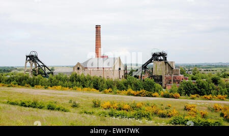 Pleasley Grube, stellte sich eine heute nicht mehr existierenden Zeche Heritage Center in Pleasley Country Park und Naturschutzgebiet, Derbyshire England UK Stockfoto