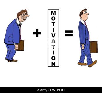 Business-Cartoon zeigt die positive Auswirkungen der "Motivation" auf den Geschäftsmann. Stockfoto