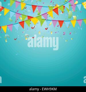 Bunte Party Fahnen feiern abstrakten Hintergrund mit Konfetti. Vektor-design Stock Vektor