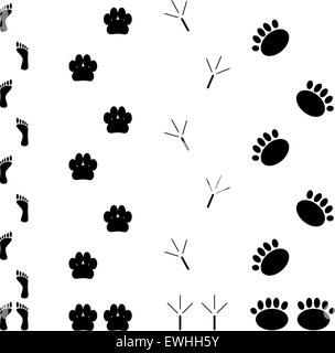 Fußdruck festgelegt. Schritt Silhouette Tier, Track &amp; Trace, Vektor-Grafik-illustration Stockfoto