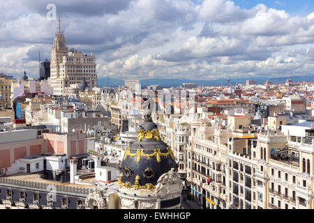 Panoramablick auf Gran Via in Madrid, Spanien. Stockfoto