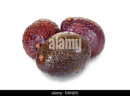 3 Reife Avocados isoliert auf weißem Hintergrund Stockfoto