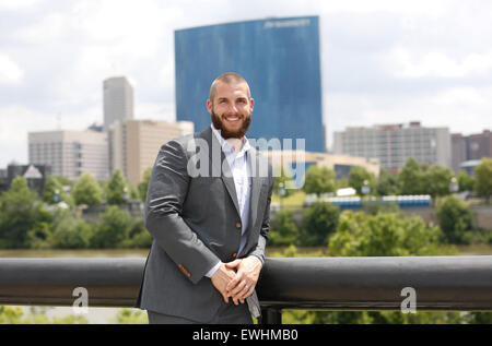 13. Juni 2015: Indianapolis Colts Outside Linebacker Bjoern Werner in der Innenstadt von Indianapolis, Indiana. Foto: Chris Bergin/dpa Stockfoto