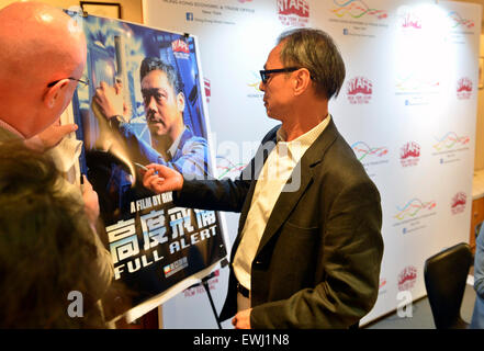 (150626)--NEW YORK, 26. Juni 2015 (Xinhua)--Regisseur Ringo Lam aus China Hong Kong einen Pressekonferenz und Premiere Empfang für das kommende Jahr 2015 New York Asian Film Festival in New York, USA, am 26. Juni 2015 besucht. (Xinhua/Wang Lei) Stockfoto