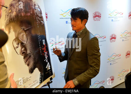 (150626)--NEW YORK, 26. Juni 2015 (Xinhua)--Schauspieler Aaron Kwok aus China Hong Kong besucht einen Pressekonferenz und Premiere Empfang für das kommende Jahr 2015 New York Asian Film Festival in New York, USA, am 26. Juni 2015. (Xinhua/Wang Lei) Stockfoto