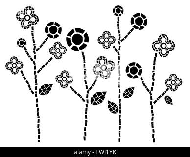 Digitale Illustration von geometrischen Blumen in schwarz und weiß für dekorative Anwendungen Stockfoto