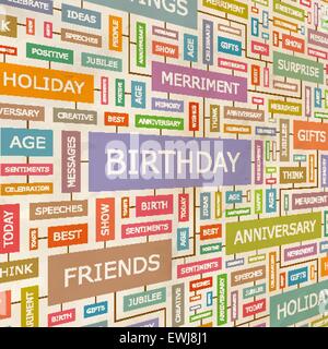GEBURTSTAG. Konzept verwandte Wörter in Tag-Cloud. Konzeptionelle Info-Text Grafik. Wort-Collage. Stock Vektor
