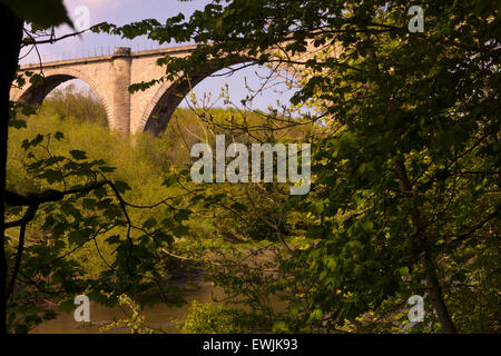 Blick auf den Fluss Tyne, der Hochrangigen Straßen- und Eisenbahnbrücke mit der Swing Bridge und Tyne Bridge im Hintergrund. Blick nach Osten Stockfoto