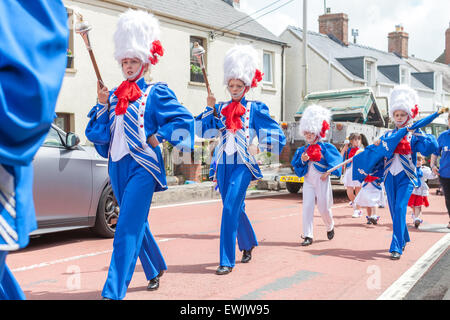 Blaskapelle St. Clears Carnival Juni 2015 in Pembrokeshire Wales.  Stadt-Parade. Stockfoto