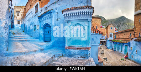 Blau gestrichene Wände in alte Medina von Chefchaouen, Marokko, Afrika Stockfoto