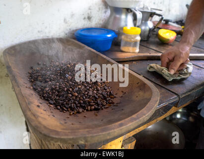 Frisch gerösteter Bio-kolumbianischen Kaffee von Finca Don Eduardo, Salento, Kolumbien. Stockfoto