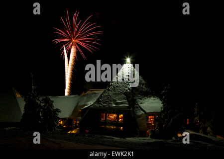 Feuerwerk über Timberline Lodge, Mt. Hood National Forest, Oregon Stockfoto