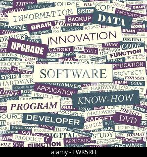 SOFTWARE. Nahtlose Muster. Konzept verwandte Wörter in Tag-Cloud. Konzeptionelle Info-Text Grafik. Wort-Collage. Stock Vektor
