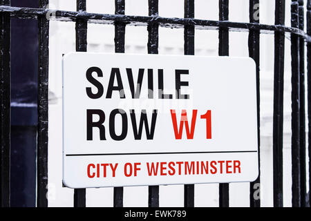 Savile Row Straßenschild London, England, Vereinigtes Königreich Stockfoto